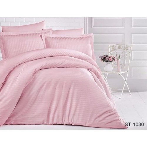 Комплект постельного белья Tag Tekstil страйп-сатин 100% хлопок семейный Розовый LUXURY ST-1030