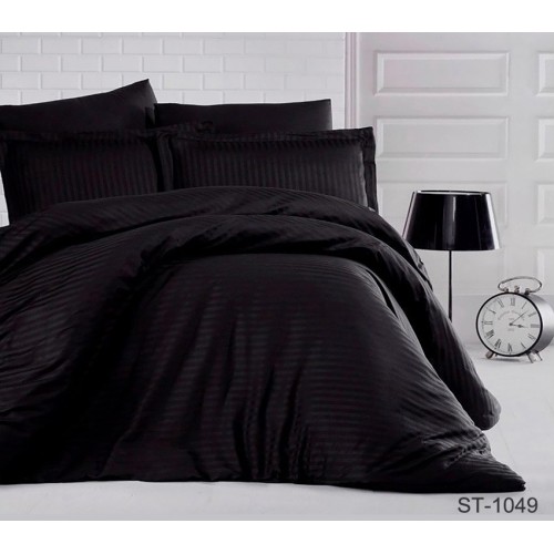 Комплект постельного белья Tag Tekstil страйп-сатин простынь на резинке 160х180 см пододеяльник 180х220 см черный (LUXURY ST-1049)