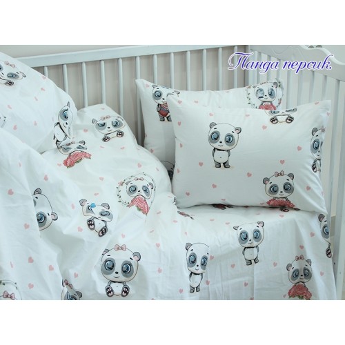 Детский комплект в кроватку Tag Tekstil простынь на резинке для матраса 60х120 см хлопок персик Панда