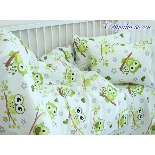 Детский комплект в кроватку Tag Tekstil простынь на резинке для матраса 60х120 см хлопок зеленый Совушка