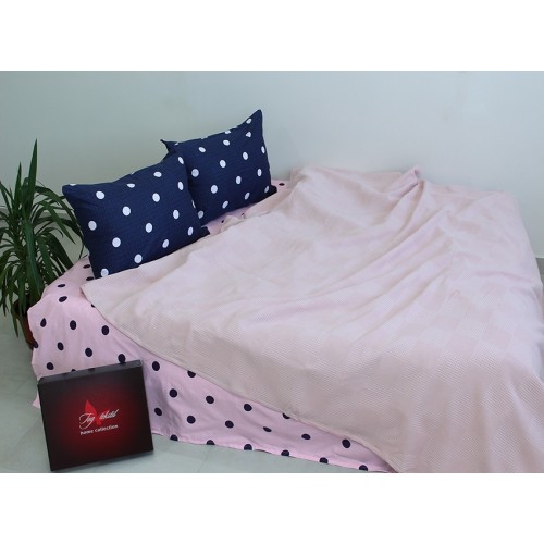 Летний комплект постельного белья Tag Tekstil хлопок с простынью-покрывалом пике 160x235 см Розовый (NP-02)