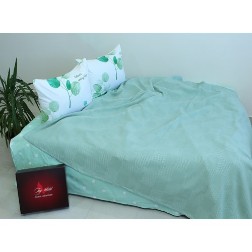 Летний комплект постельного белья Tag Tekstil хлопок с простынью-покрывалом пике 200x235 см Бирюза (NP-01)