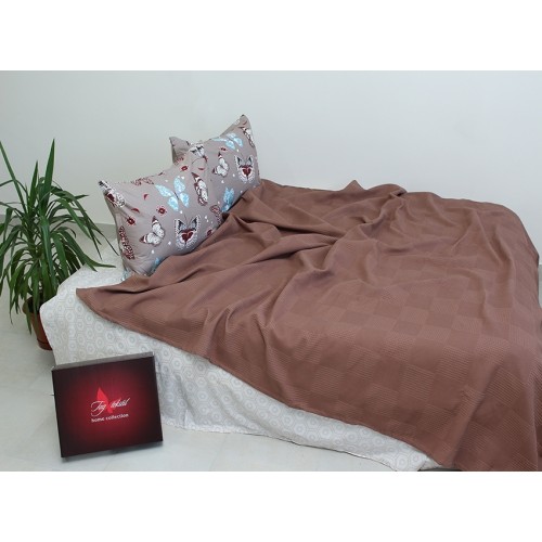 Летний комплект постельного белья Tag Tekstil хлопок с простынью-покрывалом пике 160x235 см Шоколад (NP-04)