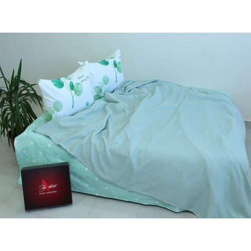 Летний комплект постельного белья Tag Tekstil хлопок с простынью-покрывалом пике 160x235 см Голубой (NP-06)