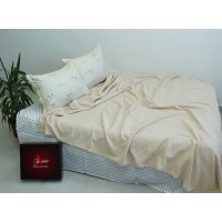 Летний комплект постельного белья Tag Tekstil хлопок с простынью-покрывалом пике 160x235 см коса Желтый (NP-09)