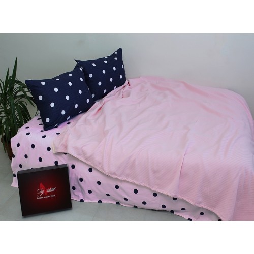 Летний комплект постельного белья Tag Tekstil хлопок с простынью-покрывалом пике 200x235 см в горох Розовый (NP-12)