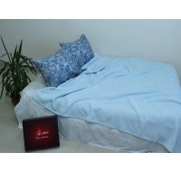 Летний комплект постельного белья Tag Tekstil хлопок с простынью-покрывалом пике 160x235 см Голубой с серым (NP-18)