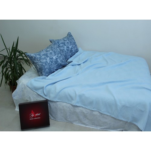 Летний комплект постельного белья Tag Tekstil хлопок с простынью-покрывалом пике 160x235 см Голубой с серым (NP-18)