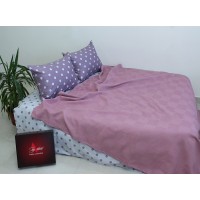 Летний комплект постельного белья Tag Tekstil хлопок с простынью-покрывалом пике 160x235 см в горох Лиловый (NP-19)