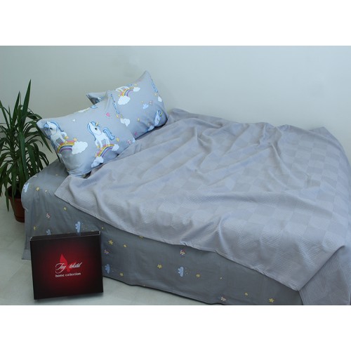 Летний комплект постельного белья Tag Tekstil хлопок с простынью-покрывалом пике 200x235 см клетка (NP-14)