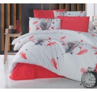 Комплект постельного белья с компаньоном Tag Tekstil ранфорс 100% хлопок семейный Перо коралл (R-T9233)