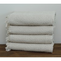Полотенце махровое Tag Tekstil плотное мягкое впитывающее с бахромой 100х150 см цвет молочный (Fansy)
