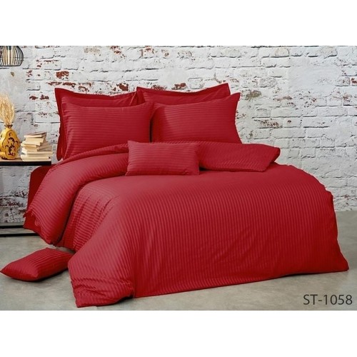 Комплект постельного белья Tag Tekstil страйп сатин 100% хлопок красный семейный (LUXURY ST-1058)