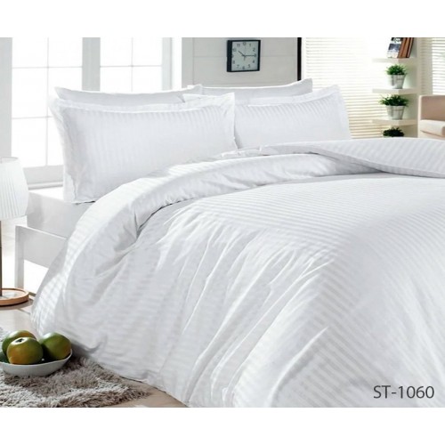 Комплект постельного белья Tag Tekstil страйп сатин 100% хлопок белый King Size (LUXURY ST-1060