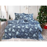 Комплект постельного белья Tag Tekstil ранфорс 100% хлопок 1,5 спальный Новогодний синий R-T9128