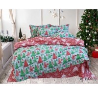Комплект постельного белья с компаньоном Tag Tekstil ранфорс 100% хлопок семейный Новогодни ели R-T9130