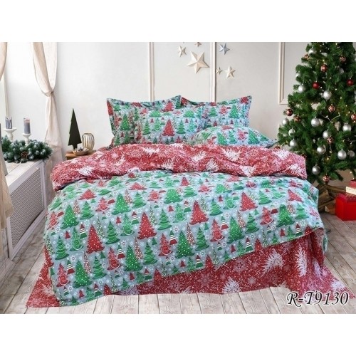 Комплект постельного белья с компаньоном Tag Tekstil ранфорс 100% хлопок 1,5 спальный Новогодни ели R-T9130