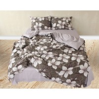Комплект постельного белья Tag Tekstil с компаньоном сатин 100% хлопок семейный Цветы S482