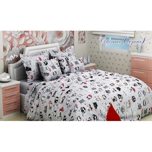 Комплект постельного белья Tag Tekstil 1,5-спальный Совята серый