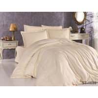 Комплект постельного белья Tag Tekstil страйп-сатин 100% хлопок 1,5 спальный Ванильный LUXURY ST-1039