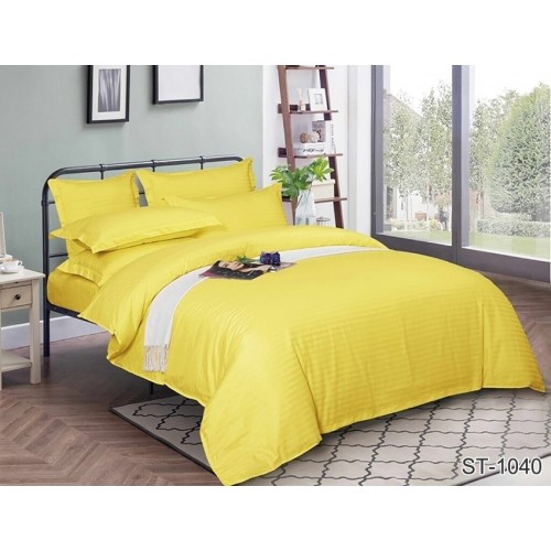 Комплект постельного белья Tag Tekstil страйп-сатин 100% хлопок King Size Желтый LUXURY ST-1040