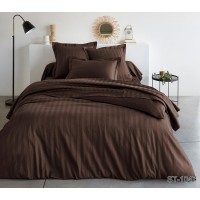 Комплект постельного белья Tag Tekstil страйп-сатин 100% хлопок евро Шоколад LUXURY ST-1047