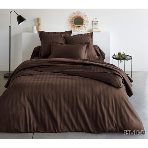 Комплект постельного белья Tag Tekstil страйп-сатин 100% хлопок King Size Шоколад LUXURY ST-1047