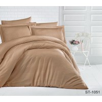 Комплект постельного белья Tag Tekstil страйп-сатин 100% хлопок 1,5 спальный Капучино LUXURY ST-1051