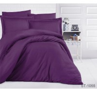 Комплект постельного белья Tag Tekstil страйп-сатин 100% хлопок 1,5 спальный Сливовый LUXURY ST-1055