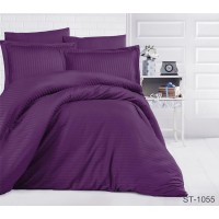 Комплект постельного белья Tag Tekstil страйп-сатин 100% хлопок 1,5 спальный Сливовый LUXURY ST-1055