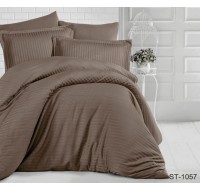 Комплект постельного белья Tag Tekstil страйп-сатин 100% хлопок King Size Кофейный LUXURY ST-1057