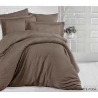 Комплект постельного белья Tag Tekstil страйп-сатин 100% хлопок семейный Кофейный LUXURY ST-1057